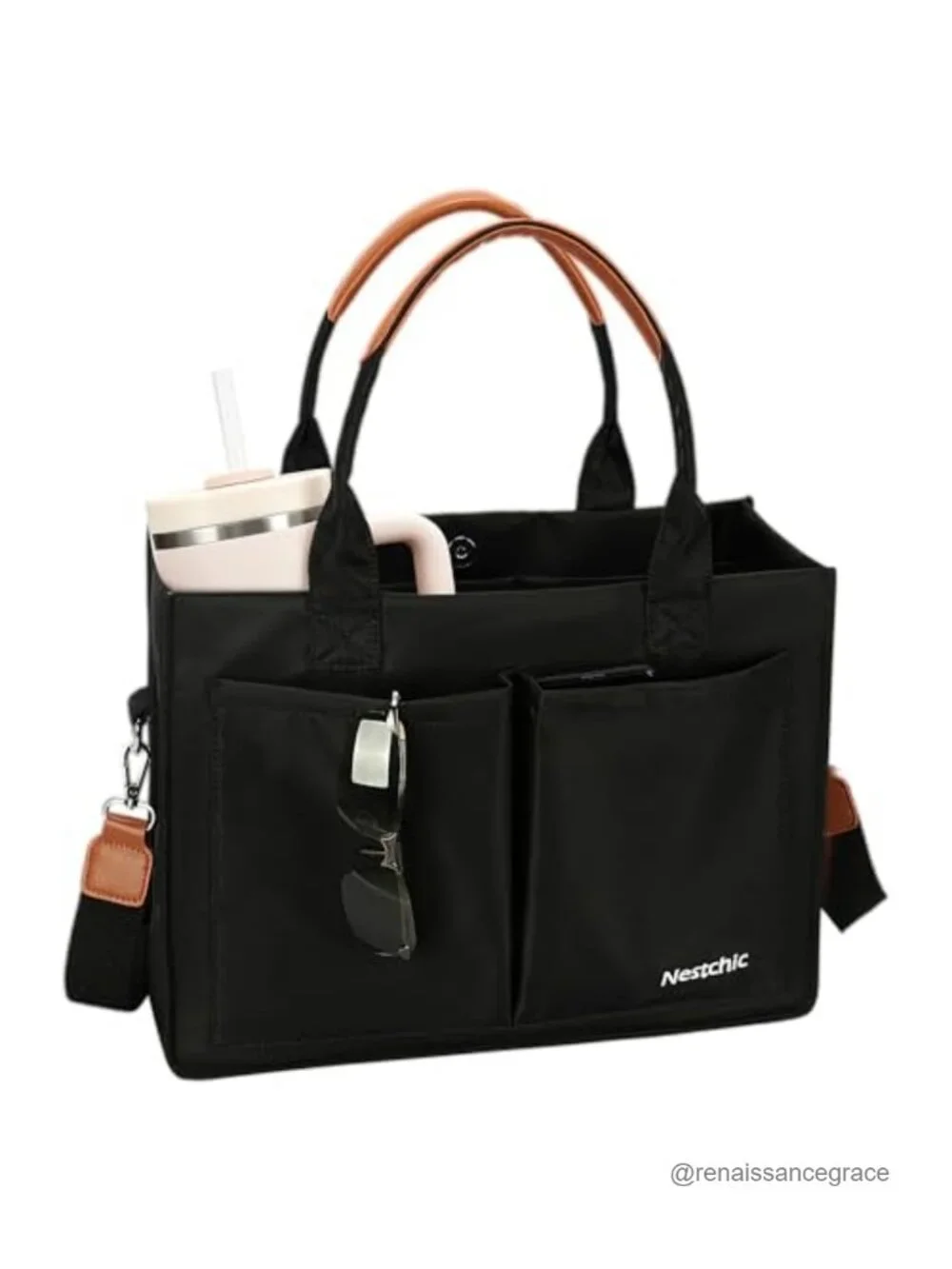 Nylon Tote Bag Waterproof Crossbody Travel Purse Laptop Compartment Work